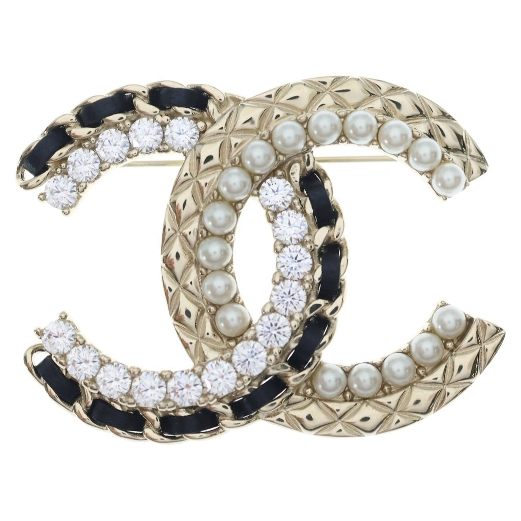 CHANEL(シャネル) ココマーク ブローチ ピンバッジ ゴールド パール/レザー/メタル B26V レディース