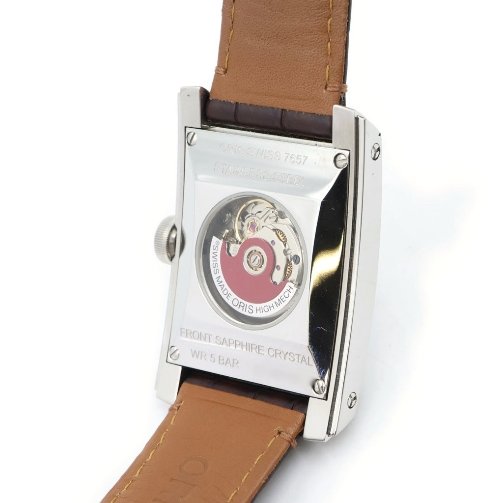 ORIS(オリス) レクタンギュラーデイト 白文字盤 SS/AT 革ベルト 7657
