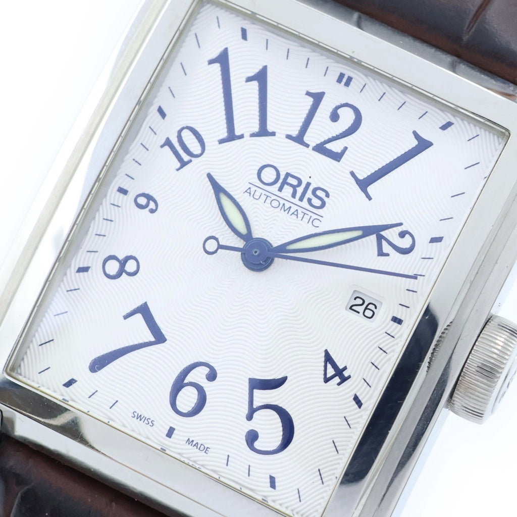 ORIS(オリス) レクタンギュラーデイト 白文字盤 SS/AT 革ベルト 7657