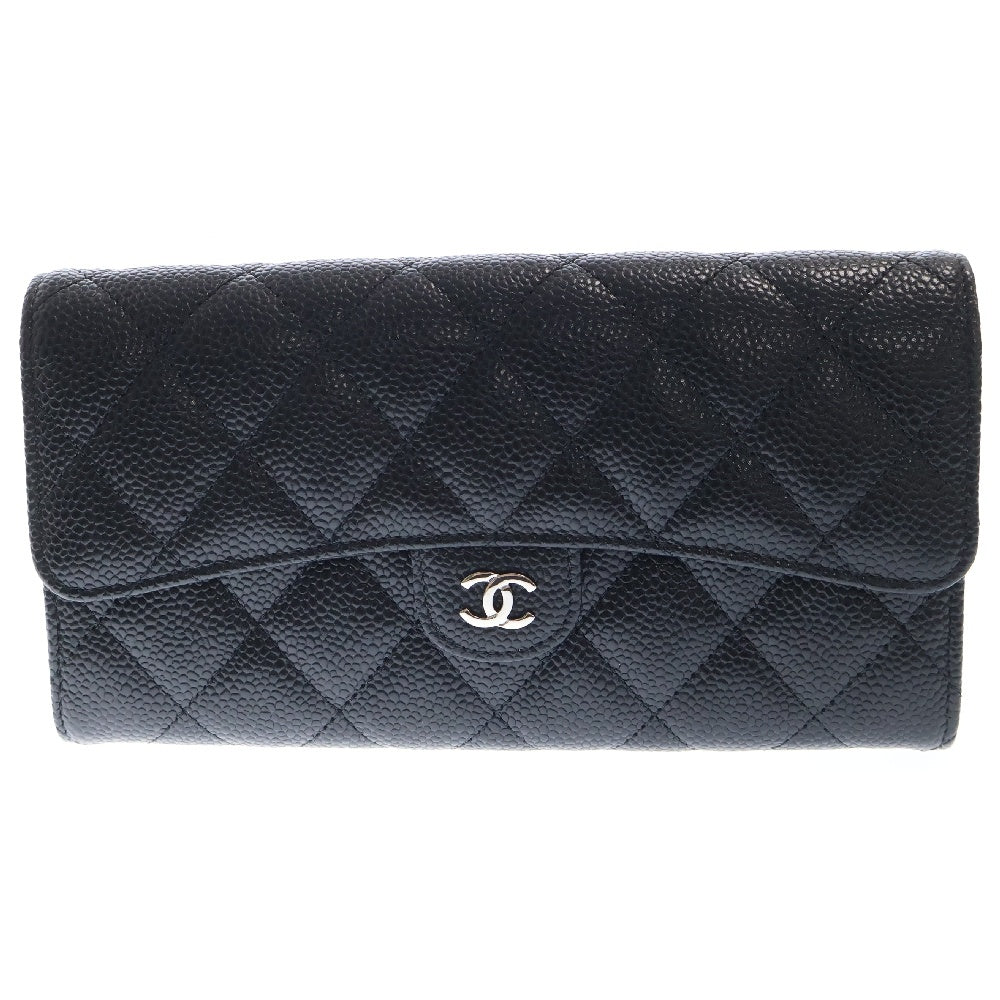 CHANEL(シャネル) マトラッセ ココマーク 長財布 キャビアスキン ロングウォレット シルバー金具 ブラック シルバー金具 AP0241