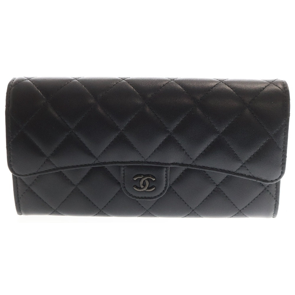 CHANEL(シャネル) マトラッセ ロング フラップウォレット ブラック 長財布 ラムスキン ブラック金具 AP0241
