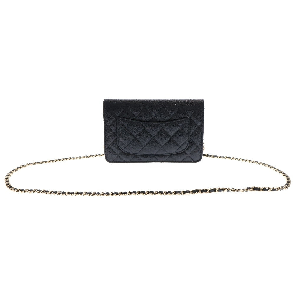 CHANEL(シャネル) マトラッセ ココマーク ハート キャビアスキン チェーンウォレット 財布 ブラック レディース