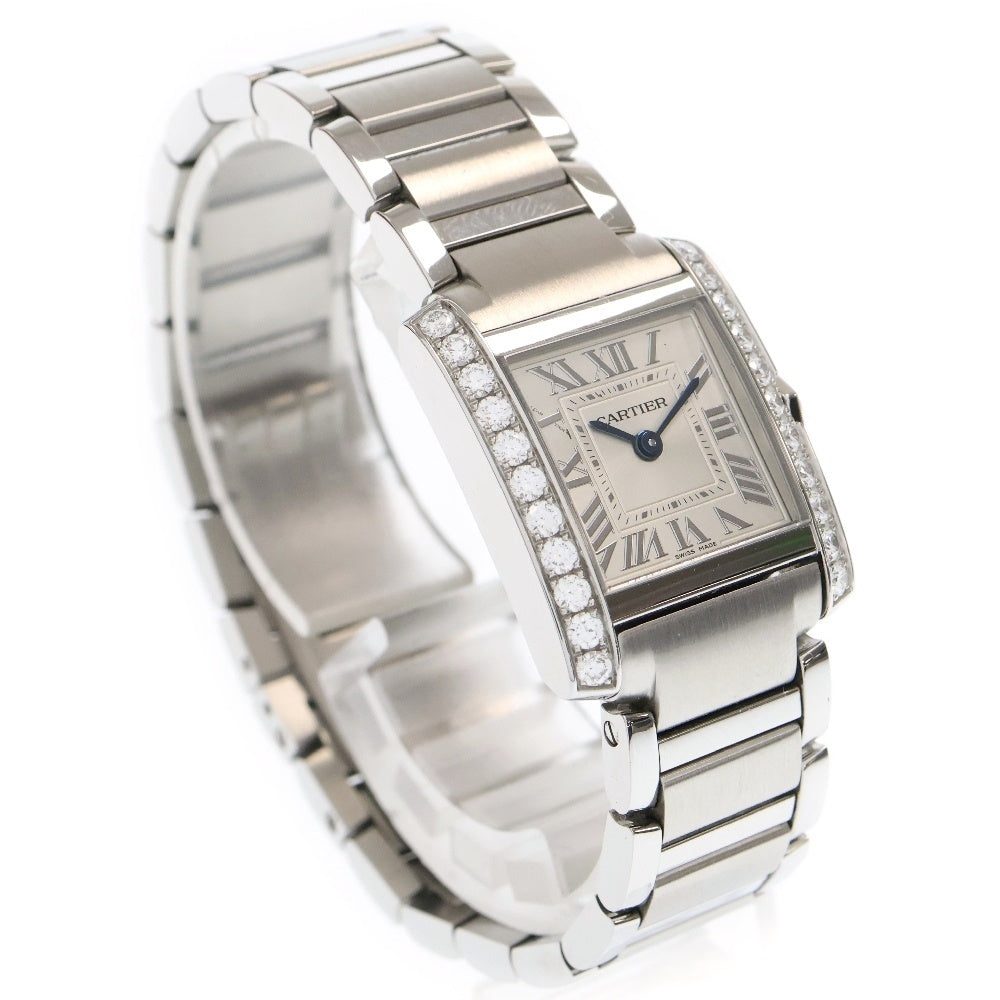 Cartier(カルティエ) タンクフランセーズ ダイヤモンドベゼル シルバー文字盤 ステンレス SS/QZ クォーツ 電池式 W4TA0020 腕時計 レディース