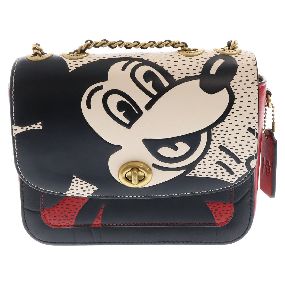 COACH(コーチ) ×ディズニー チェーンショルダーバッグ ミッキーマウス×キースヘリングマディソン ブラック×レッド×ホワイト レザー
