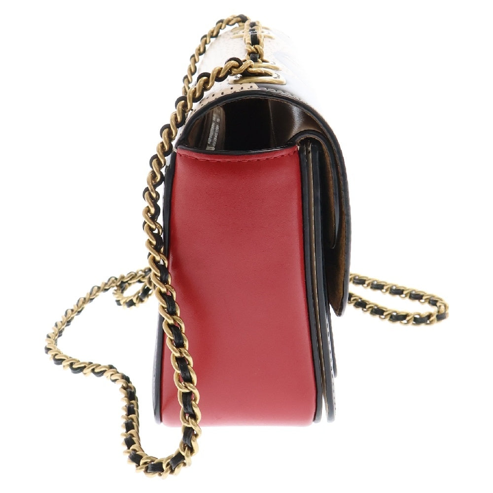 COACH(コーチ) ×ディズニー チェーンショルダーバッグ ミッキーマウス×キースヘリングマディソン ブラック×レッド×ホワイト レザー