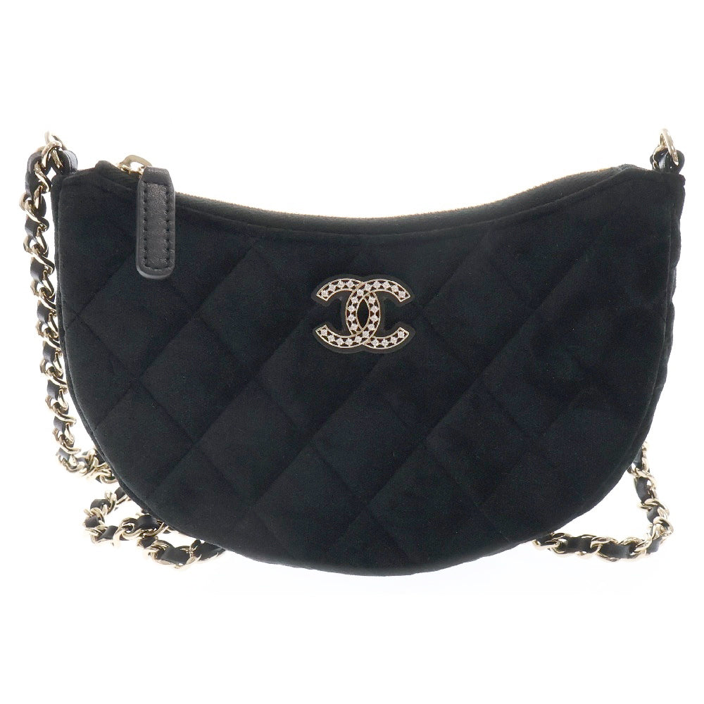 CHANEL(シャネル) マトラッセ ベロア チェーンショルダーバッグ ブラックゴールド金具 ココマーク ラインストーン