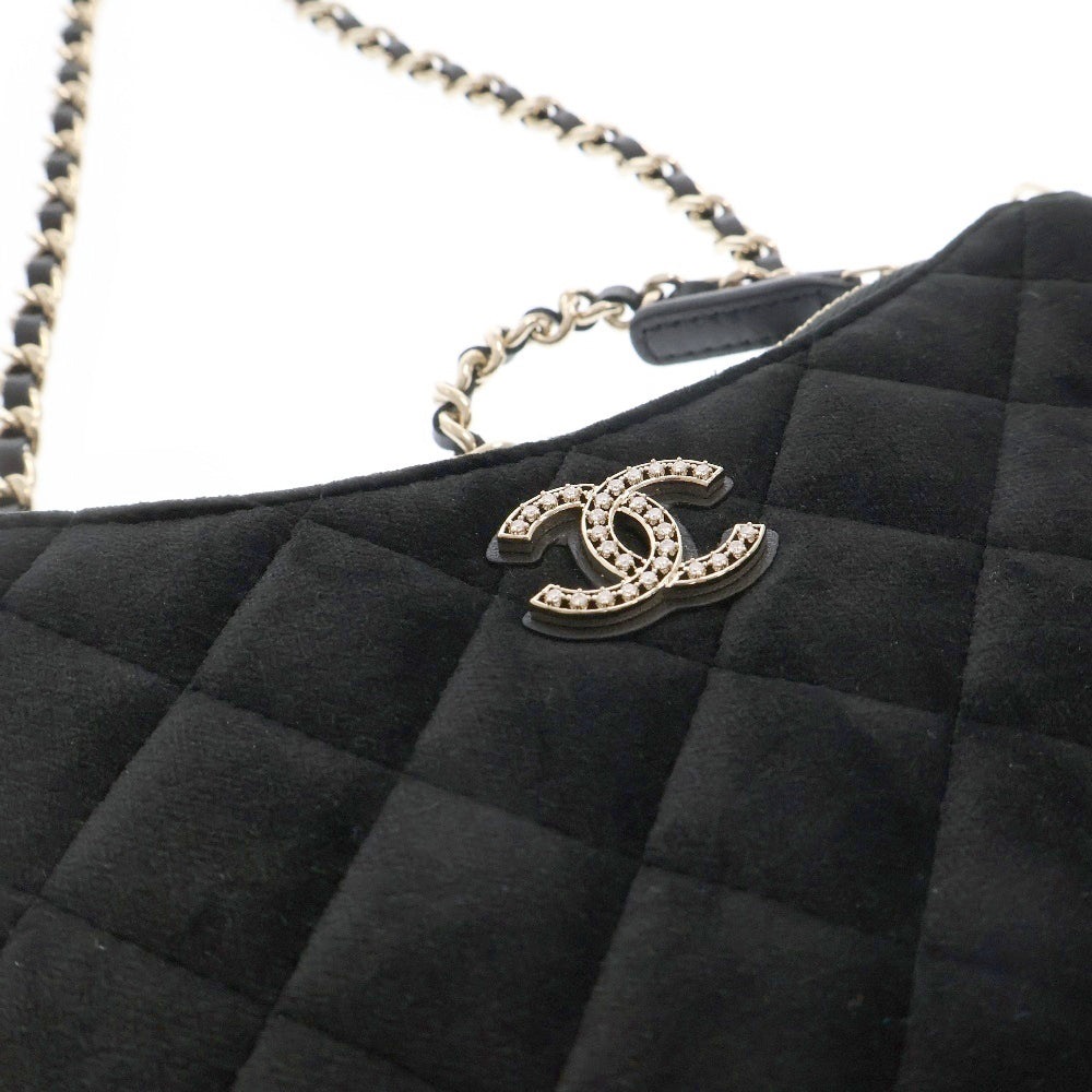 CHANEL(シャネル) マトラッセ ベロア チェーンショルダーバッグ ブラックゴールド金具 ココマーク ラインストーン