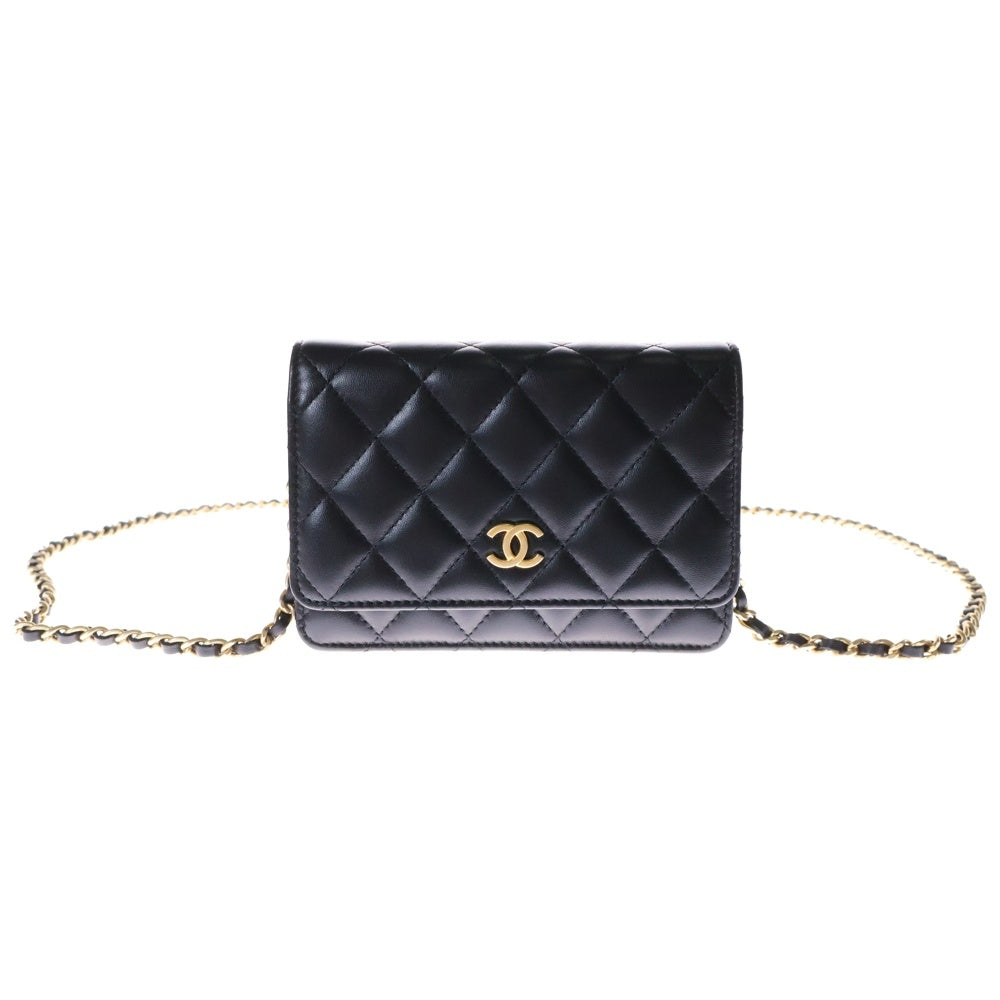 CHANEL(シャネル) マトラッセ チェーンウォレット ショルダーバッグ フリル 黒 ラムスキン ゴールド金具 30番台