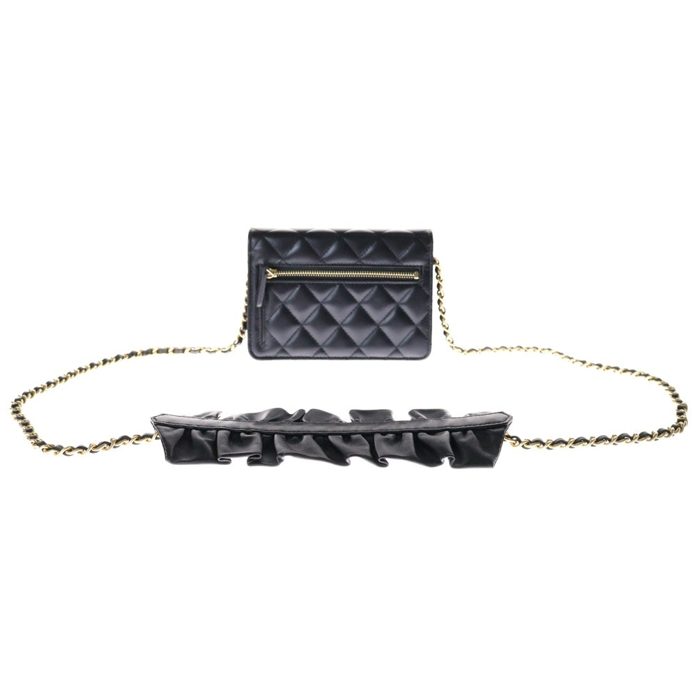 CHANEL(シャネル) マトラッセ チェーンウォレット ショルダーバッグ フリル 黒 ラムスキン ゴールド金具 30番台