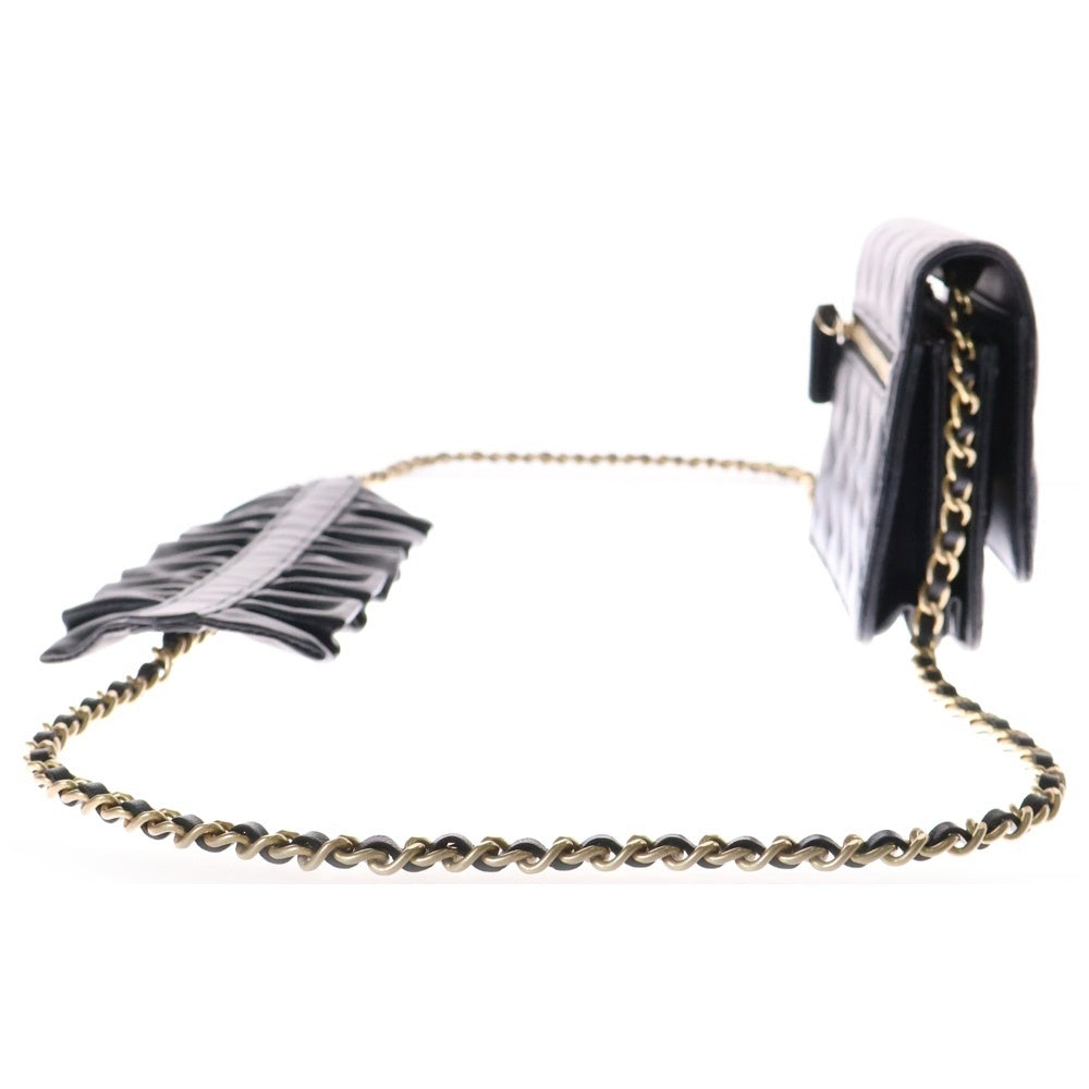 CHANEL(シャネル) マトラッセ チェーンウォレット ショルダーバッグ フリル 黒 ラムスキン ゴールド金具 30番台