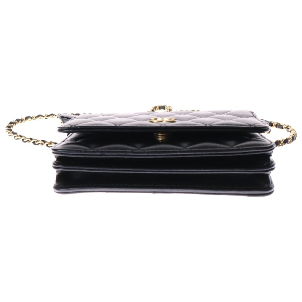 CHANEL(シャネル) マトラッセ チェーンウォレット ショルダーバッグ フリル 黒 ラムスキン ゴールド金具 30番台