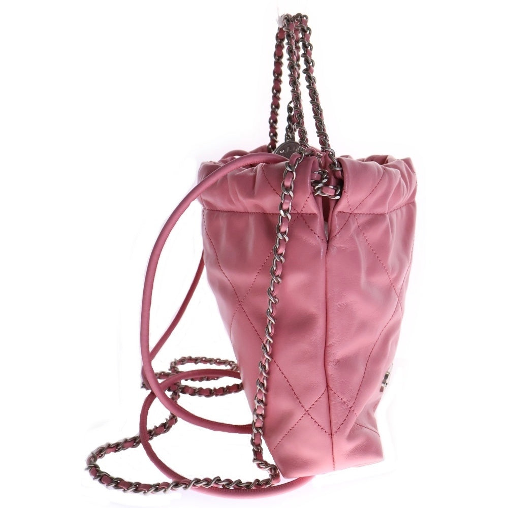 CHANEL(シャネル) シャネル22 ココマーク ロゴプレート 2WAY ミニ チェーン ハンド ショルダーバッグ カーフスキン レザー シルバー金具 ピンク AS3980