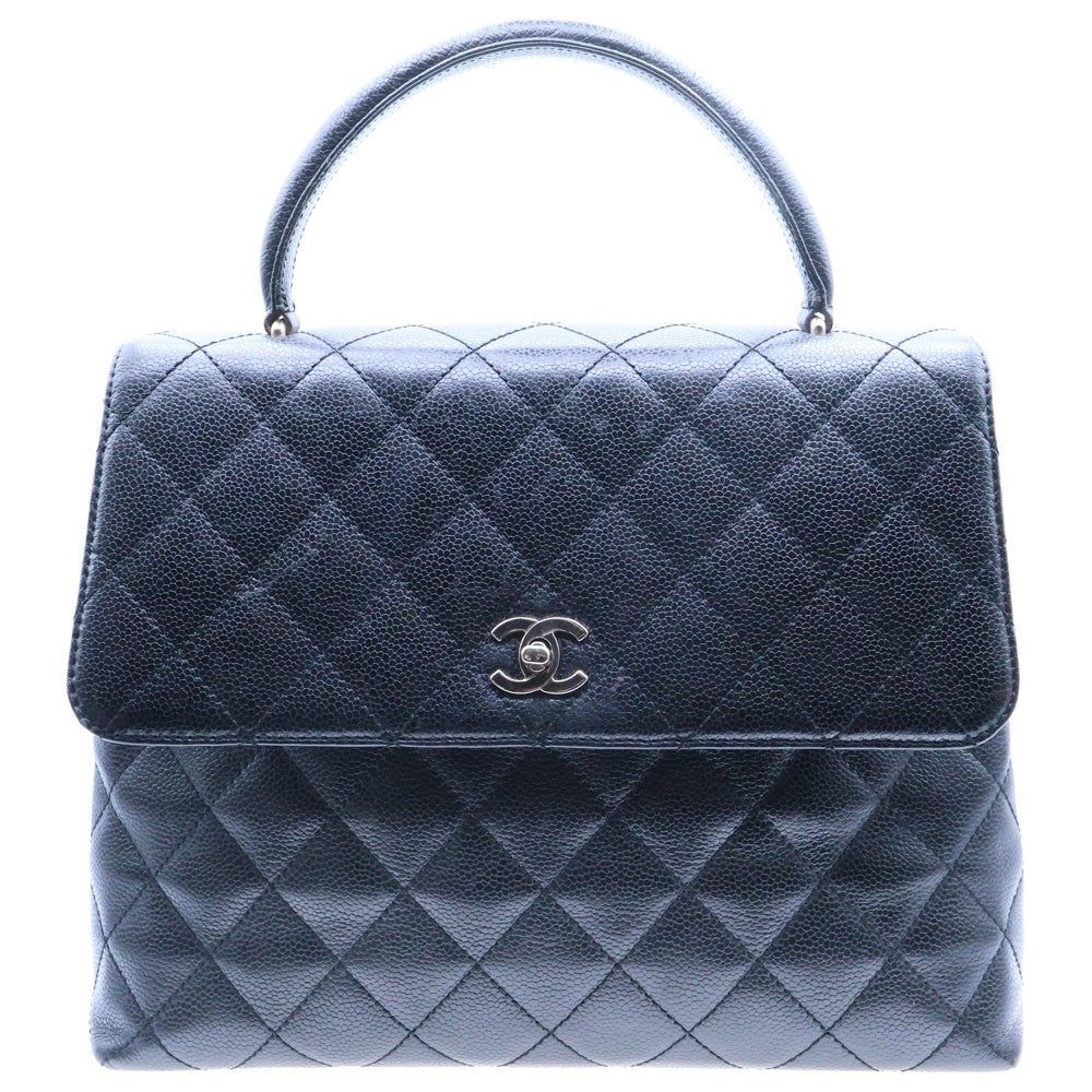 CHANEL(シャネル) マトラッセ トップハンドル ハンドバッグ ターンロック ブラック キャビアスキン シルバー金具