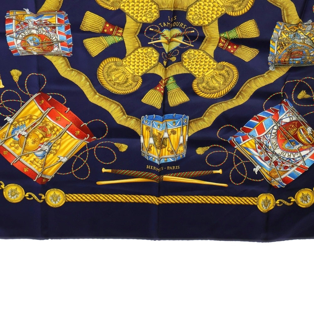 HERMES(エルメス) カレ90 タンブールの太鼓 スカーフ ネイビー ブルー シルク