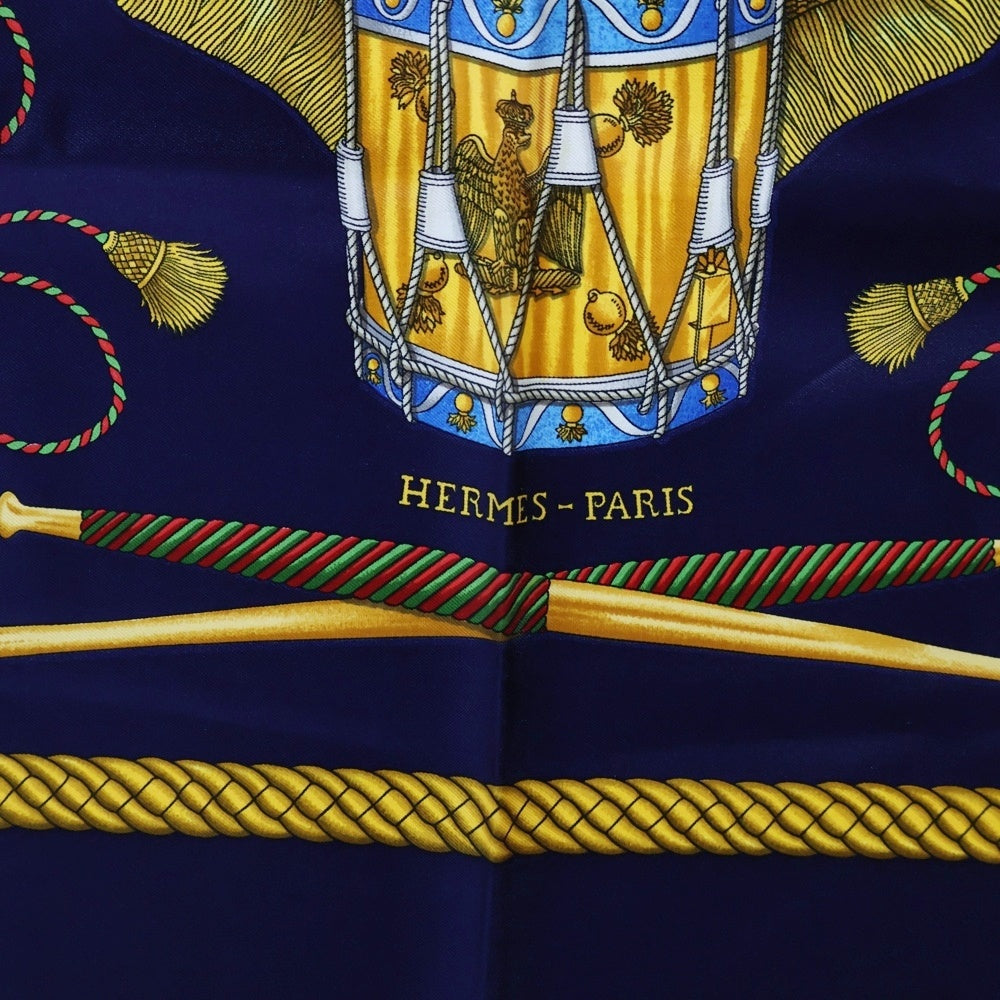 HERMES(エルメス) カレ90 タンブールの太鼓 スカーフ ネイビー ブルー シルク