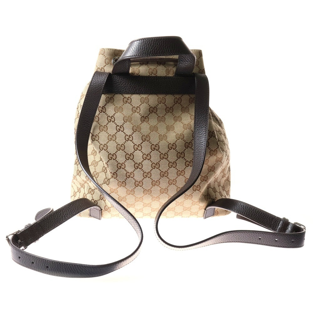 GUCCI(グッチ) GGキャンバス 巾着型リュックサック バックパック ベージュ×ブラウン キャンバス×レザー シルバー金具 449175
