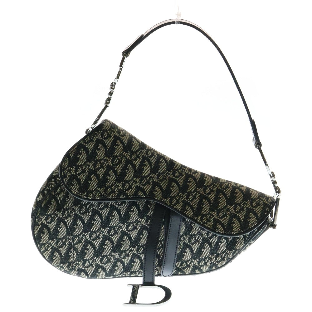 Christian Dior(クリスチャンディオール) トロッター サドルバッグ レザー切替キャンバスワンショルダーバッグ ベージュ/ブラック レディース