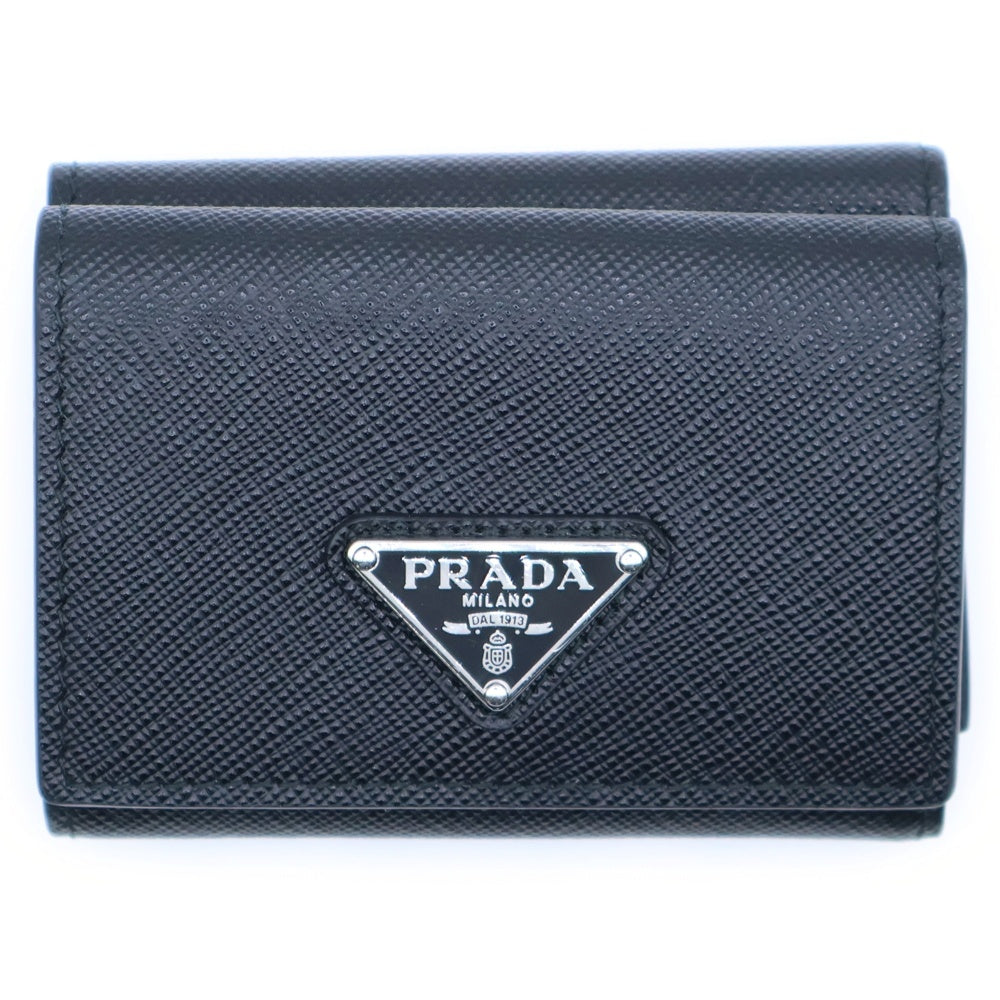 PRADA(プラダ) 三角ロゴプレート 三つ折り財布 コンパクトウォレット コインケース ブラック レザー 2MH042