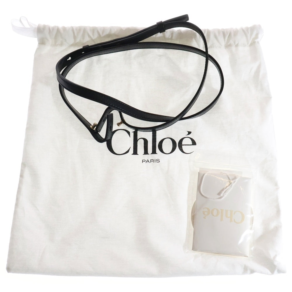 Chloe(クロエ) WOODY ウッディ スモール ロゴ刺繍 レザー 2WAY ハンド ショルダー トートバッグ シルバー金具 ブラック CHC23US397