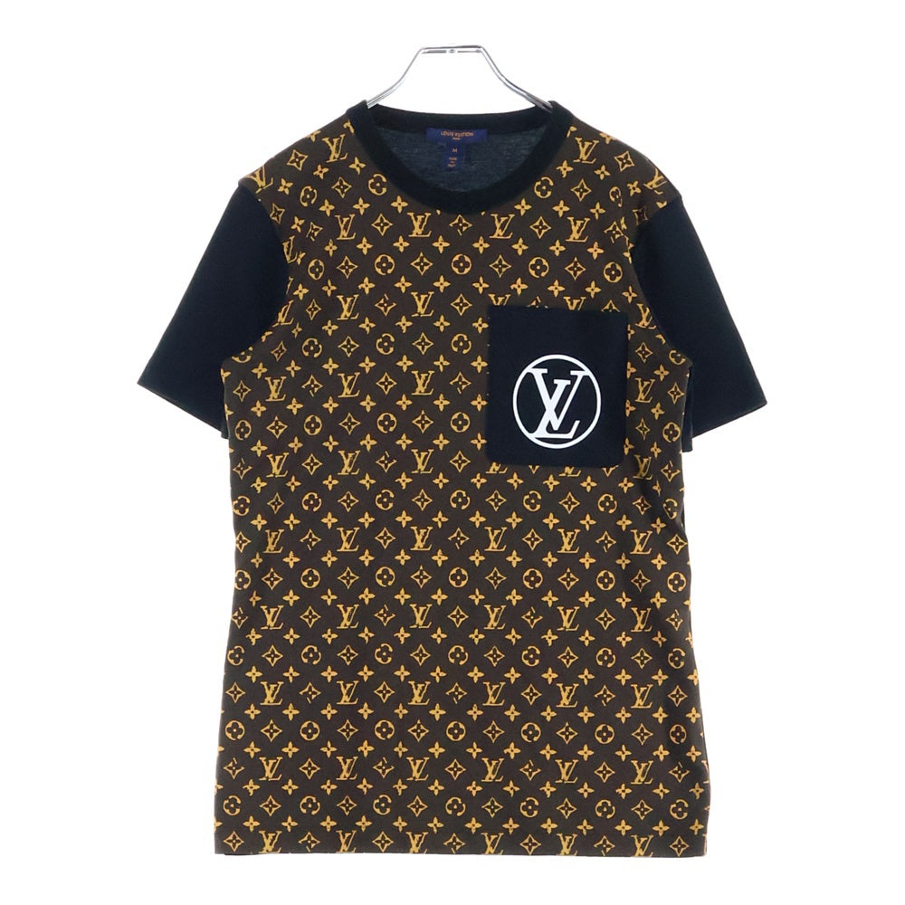 LOUIS VUITTON(ルイヴィトン) 21AW モノグラム総柄 LVロゴプリント クルーネック 半袖ポケットTシャツ カットソー ブラウン/ブラック RW212W YCX FLTS24
