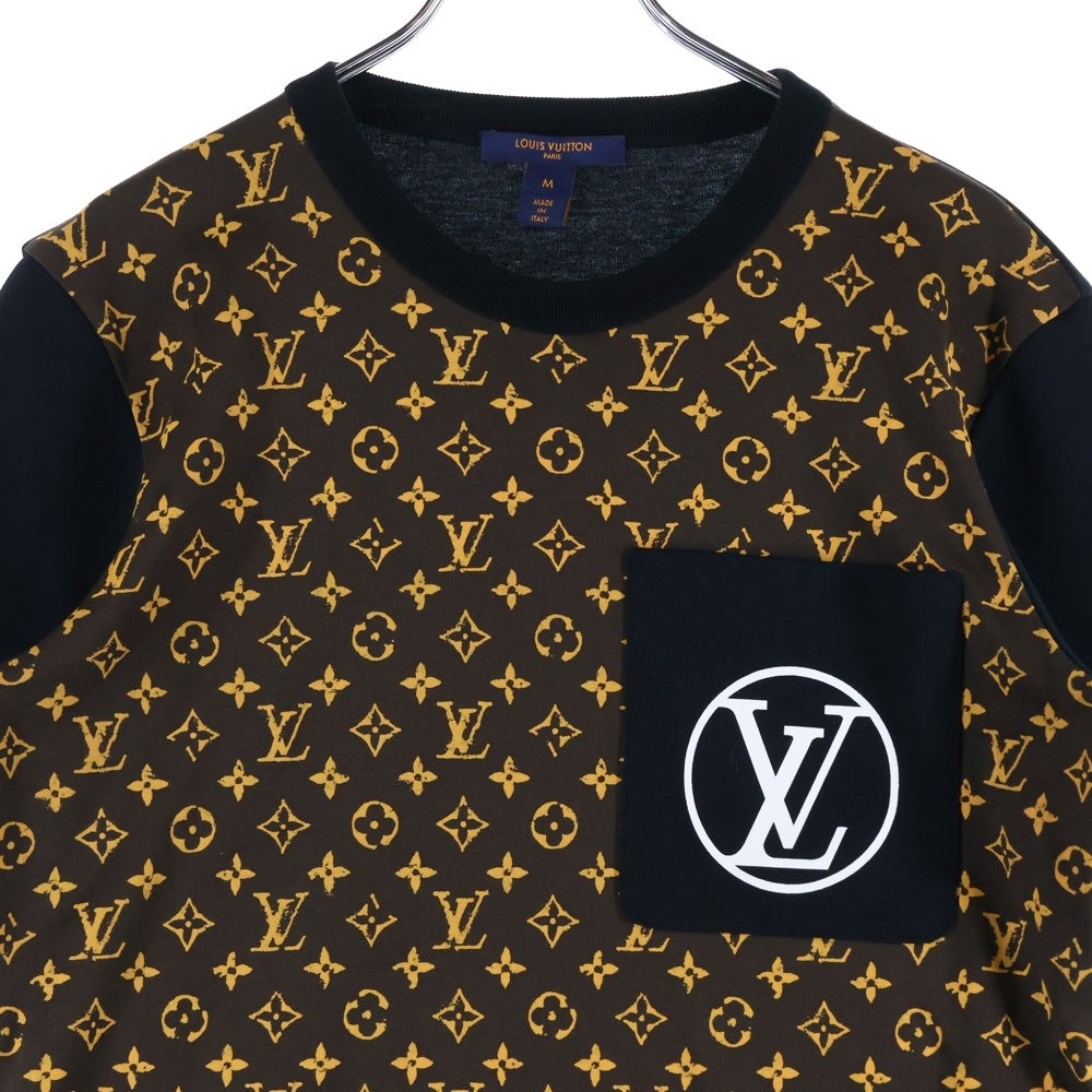 LOUIS VUITTON(ルイヴィトン) 21AW モノグラム総柄 LVロゴプリント クルーネック 半袖ポケットTシャツ カットソー ブラウン/ブラック RW212W YCX FLTS24
