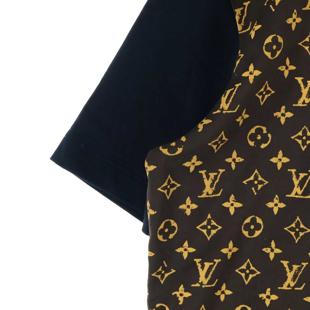 LOUIS VUITTON(ルイヴィトン) 21AW モノグラム総柄 LVロゴプリント クルーネック 半袖ポケットTシャツ カットソー ブラウン/ブラック RW212W YCX FLTS24