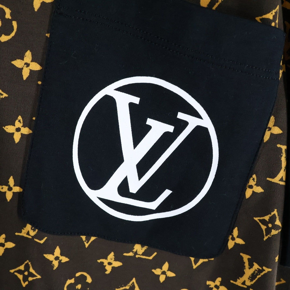 LOUIS VUITTON(ルイヴィトン) 21AW モノグラム総柄 LVロゴプリント クルーネック 半袖ポケットTシャツ カットソー ブラウン/ブラック RW212W YCX FLTS24