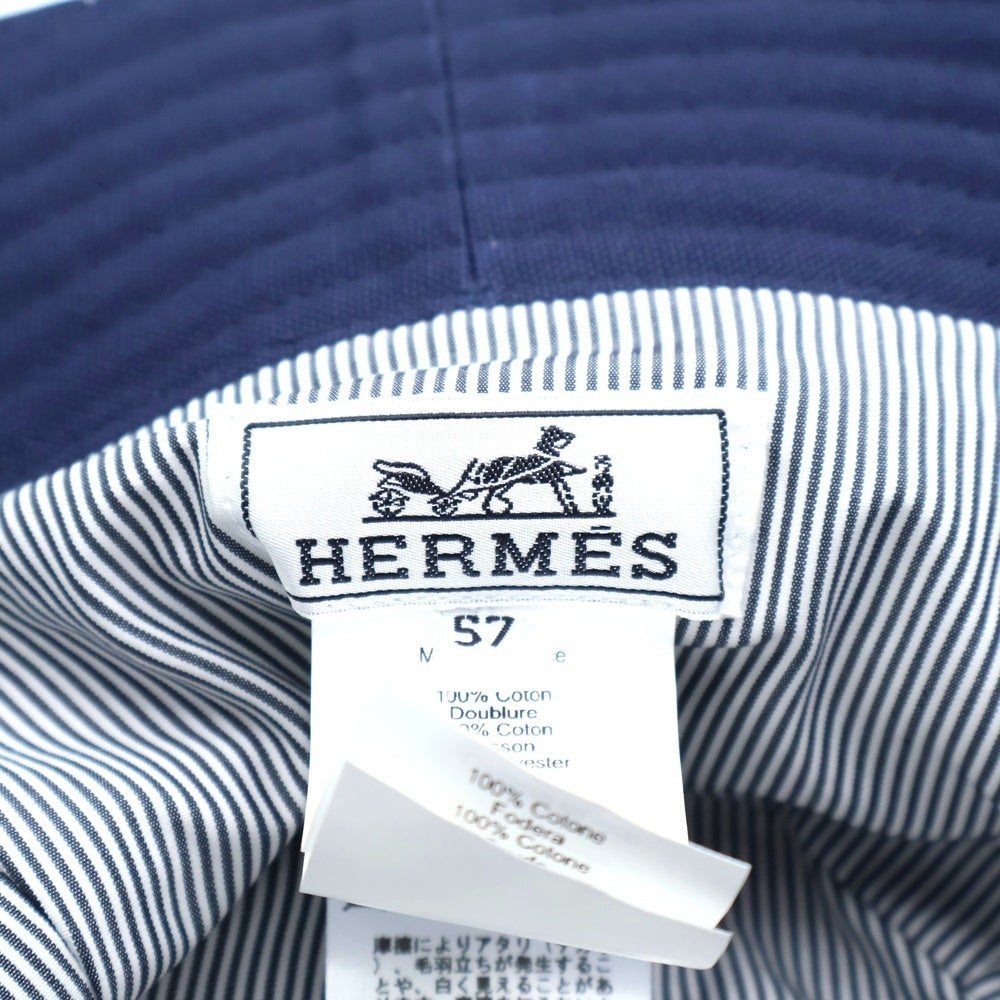HERMES(エルメス) バケットハット 帽子 ネイビー コットン 57