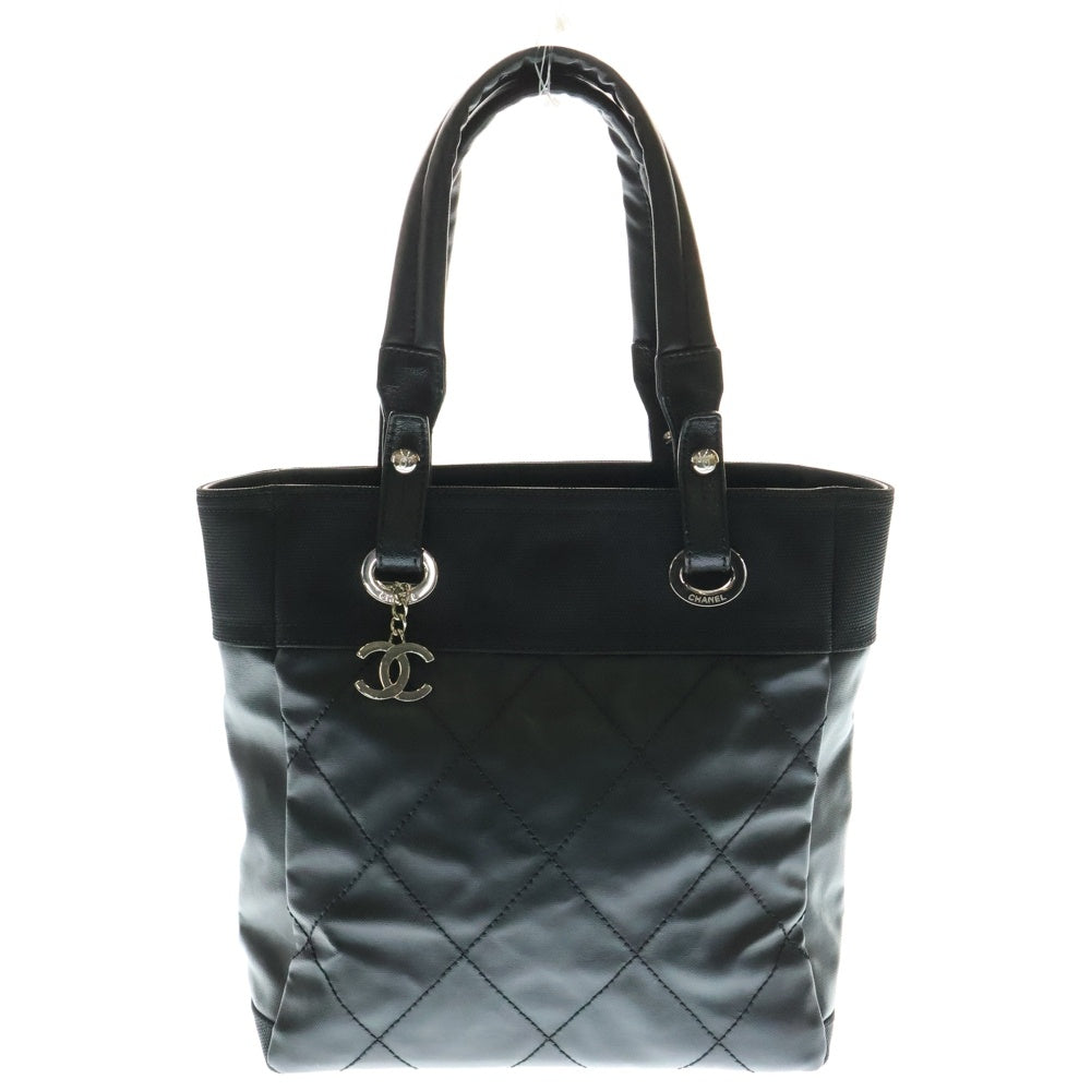 CHANEL(シャネル) ココマーク パリビアリッツPM カーフスキン キャンバス切替レザーハンドバッグ ブラック レディース