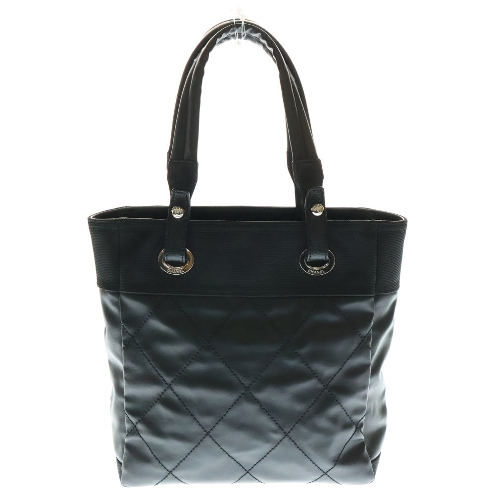 CHANEL(シャネル) ココマーク パリビアリッツPM カーフスキン キャンバス切替レザーハンドバッグ ブラック レディース