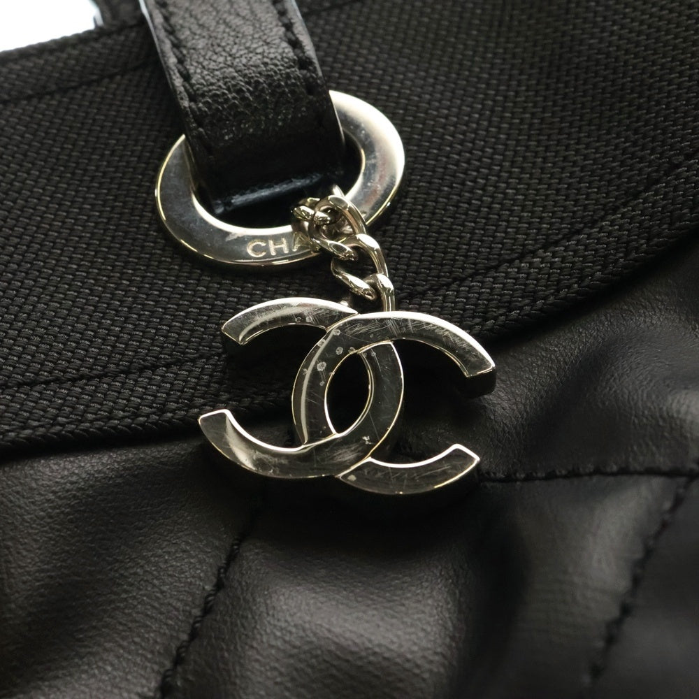 CHANEL(シャネル) ココマーク パリビアリッツPM カーフスキン キャンバス切替レザーハンドバッグ ブラック レディース