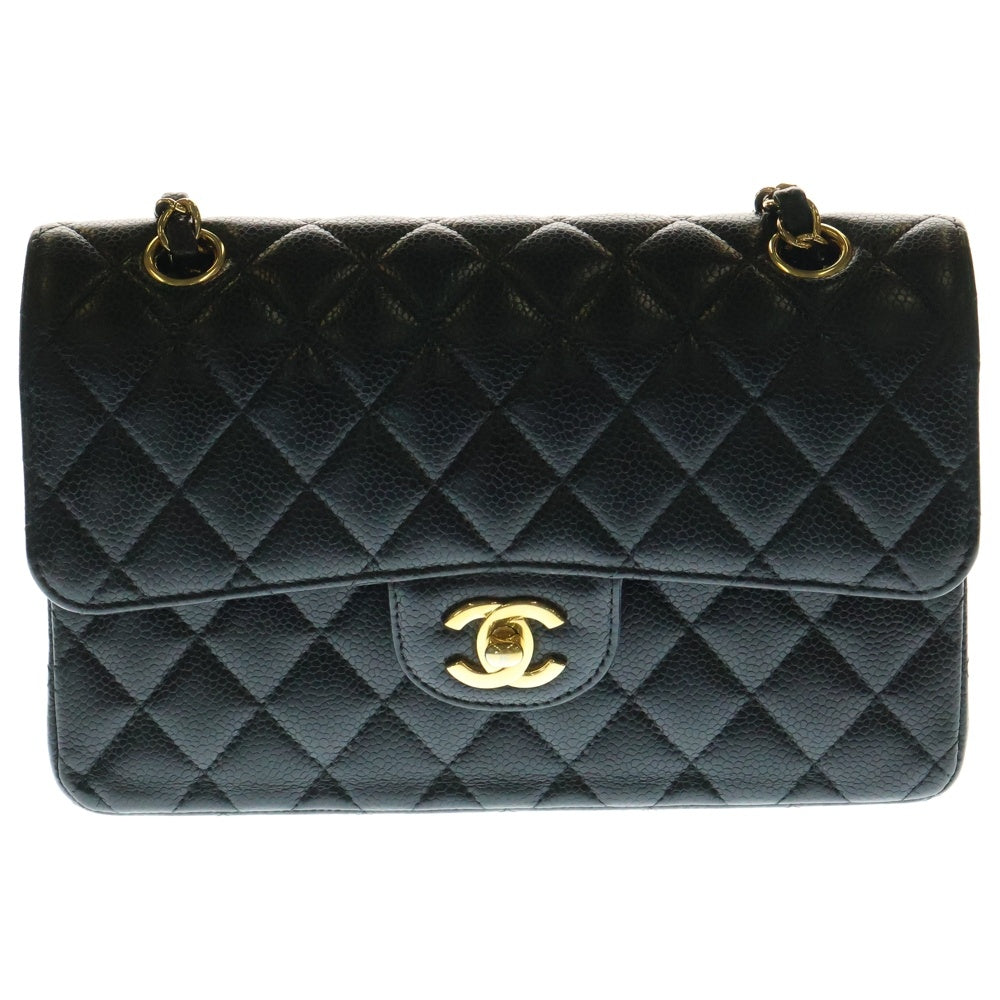 CHANEL(シャネル) マトラッセ23 Wフラップ Wチェーンショルダーバッグ ハンドバッグ ブラック ゴールド金具 キャビアスキン