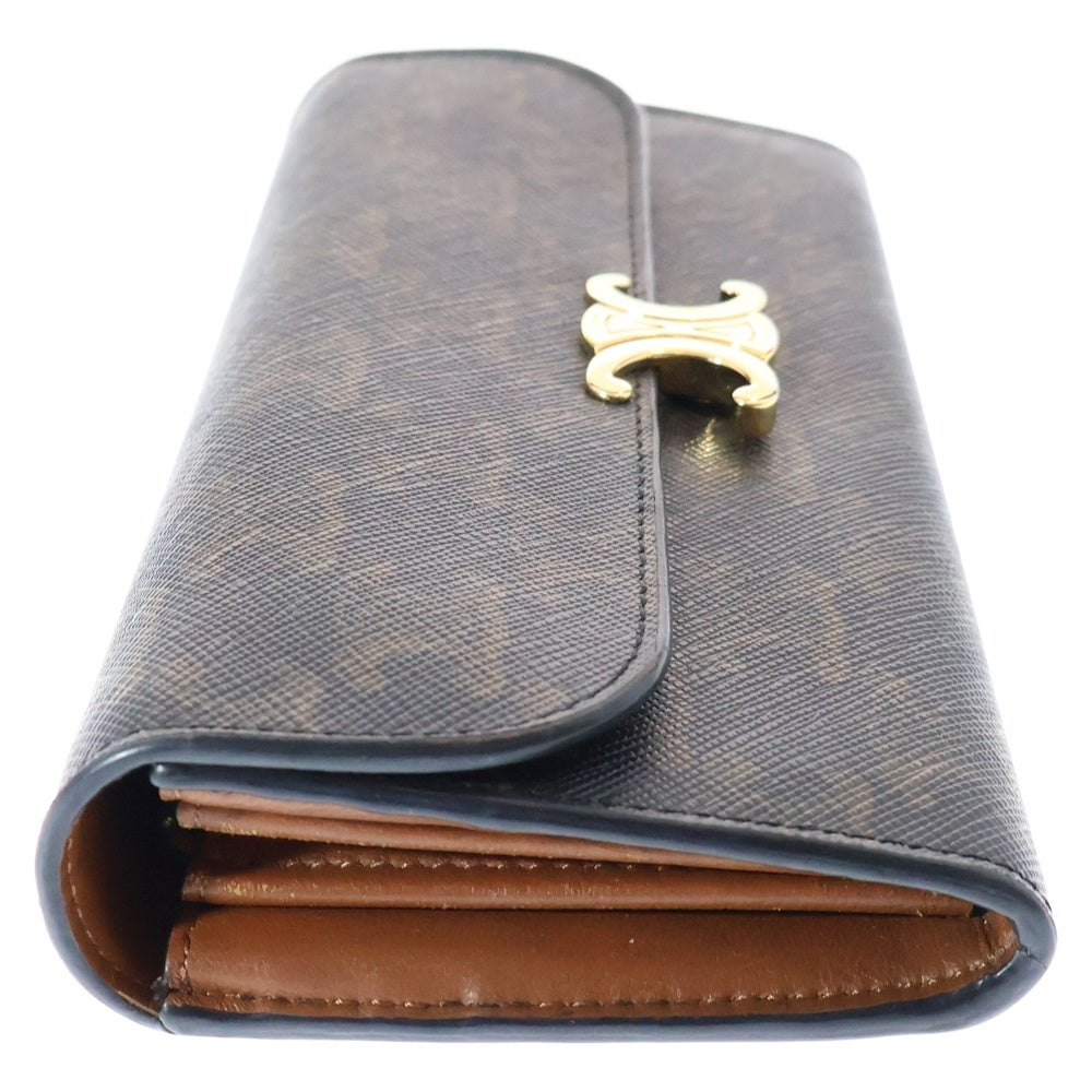 CELINE ブラウンレザー 長財布 トリオンフ CELINE(セリーヌ) トリオンフ 総柄 レザーフラップロング