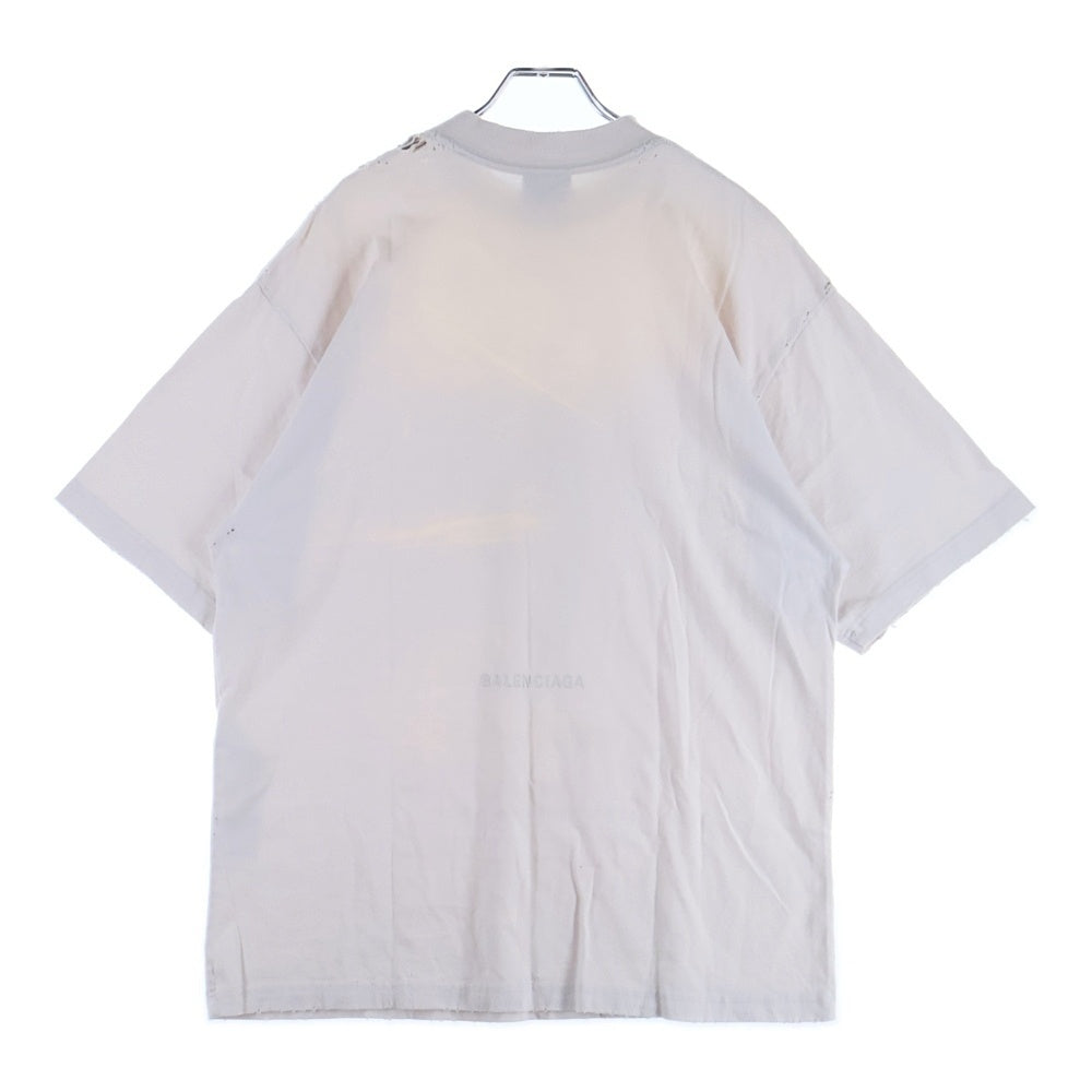 BALENCIAGA(バレンシアガ) 24SS Paris Liberty ダメージ加工クルーネック半袖Tシャツ カットソー ホワイト 764235 TQVR9