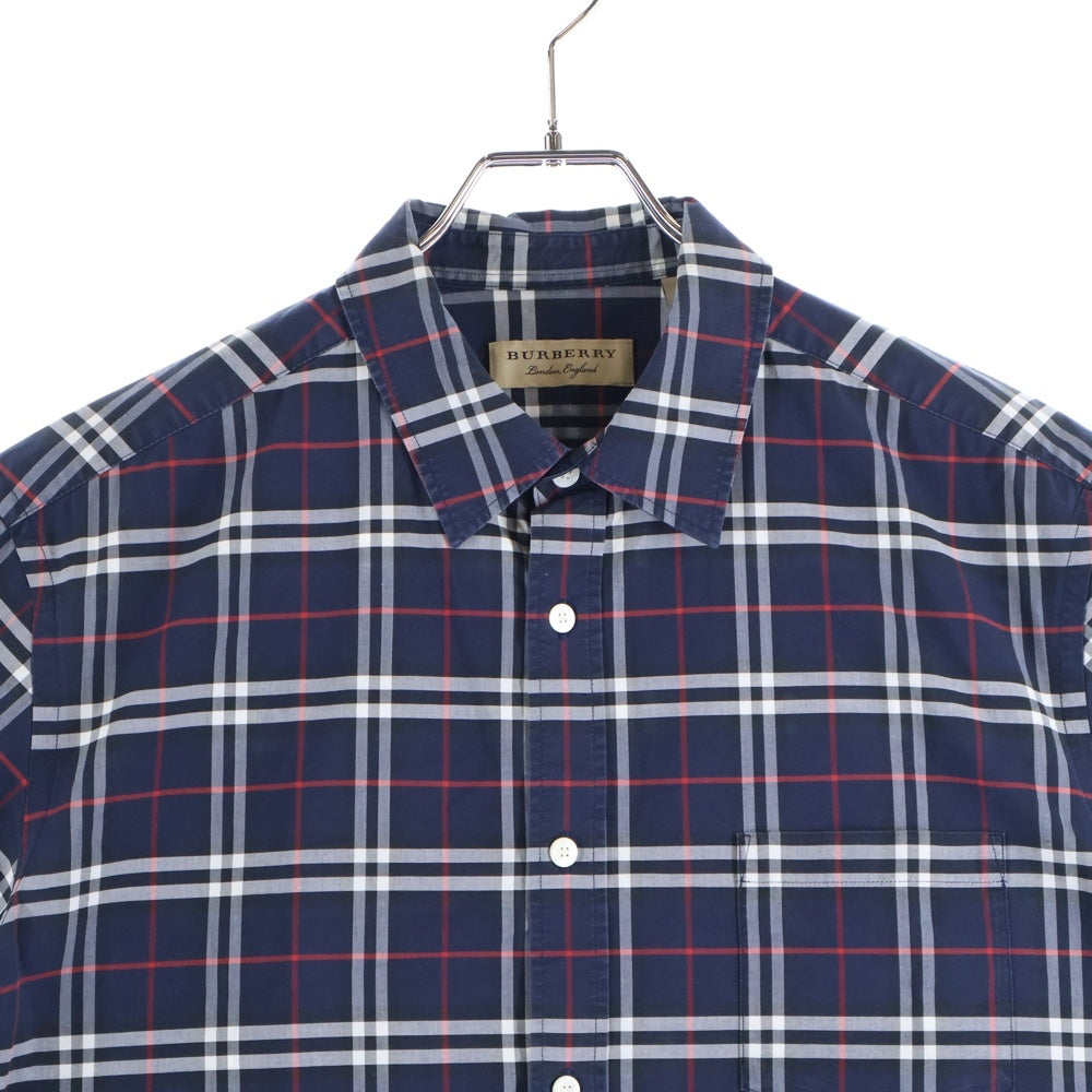 BURBERRY(バーバリー) GEORGE CHECK STRETCH SHORT SLEEVE SHIRTS ジョージチェック ストレッチ 半袖シャツ ネイビー 8007182