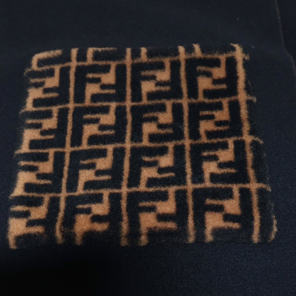 FENDI(フェンディ) FFズッカ柄 ファーポケット付フリンジカシミヤマフラー ブラウン FXT252