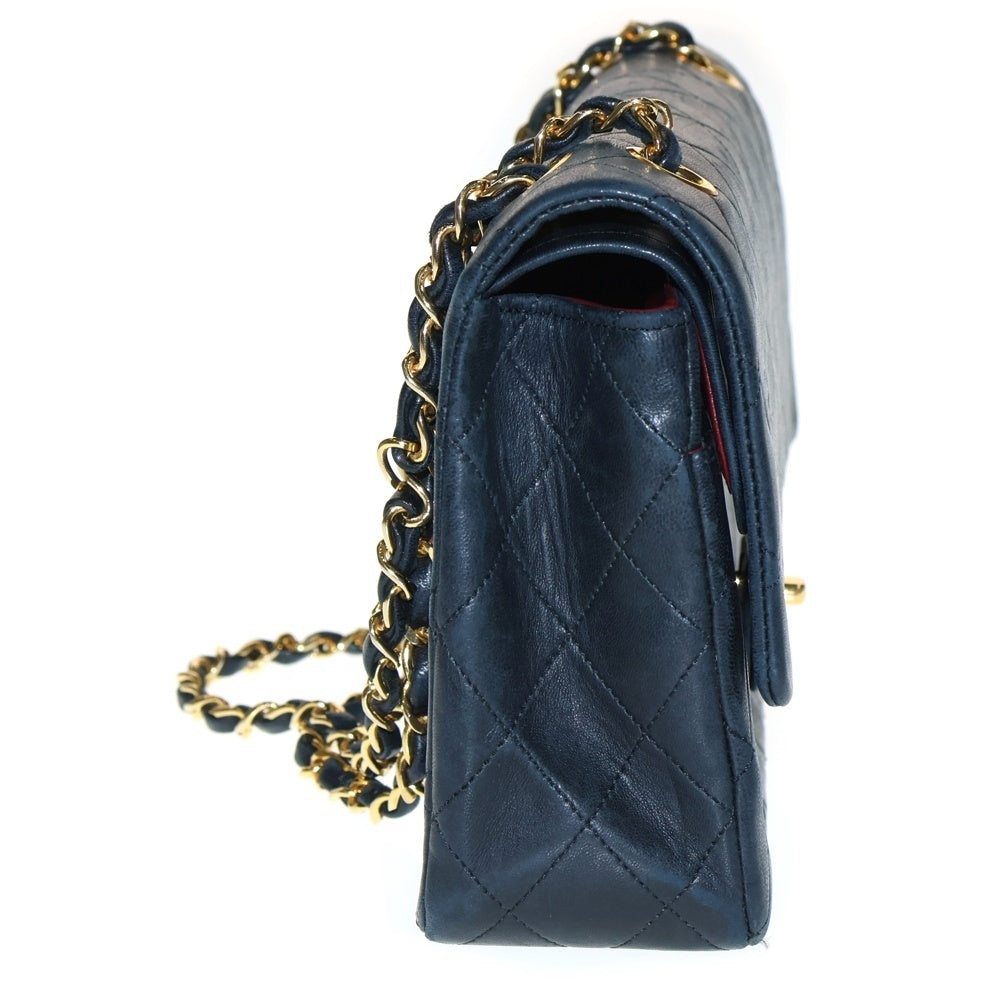 CHANEL(シャネル) マトラッセ25 ダブルフラップ ダブルチェーン ショルダーバッグ ラムスキン ブラック ゴールド金具