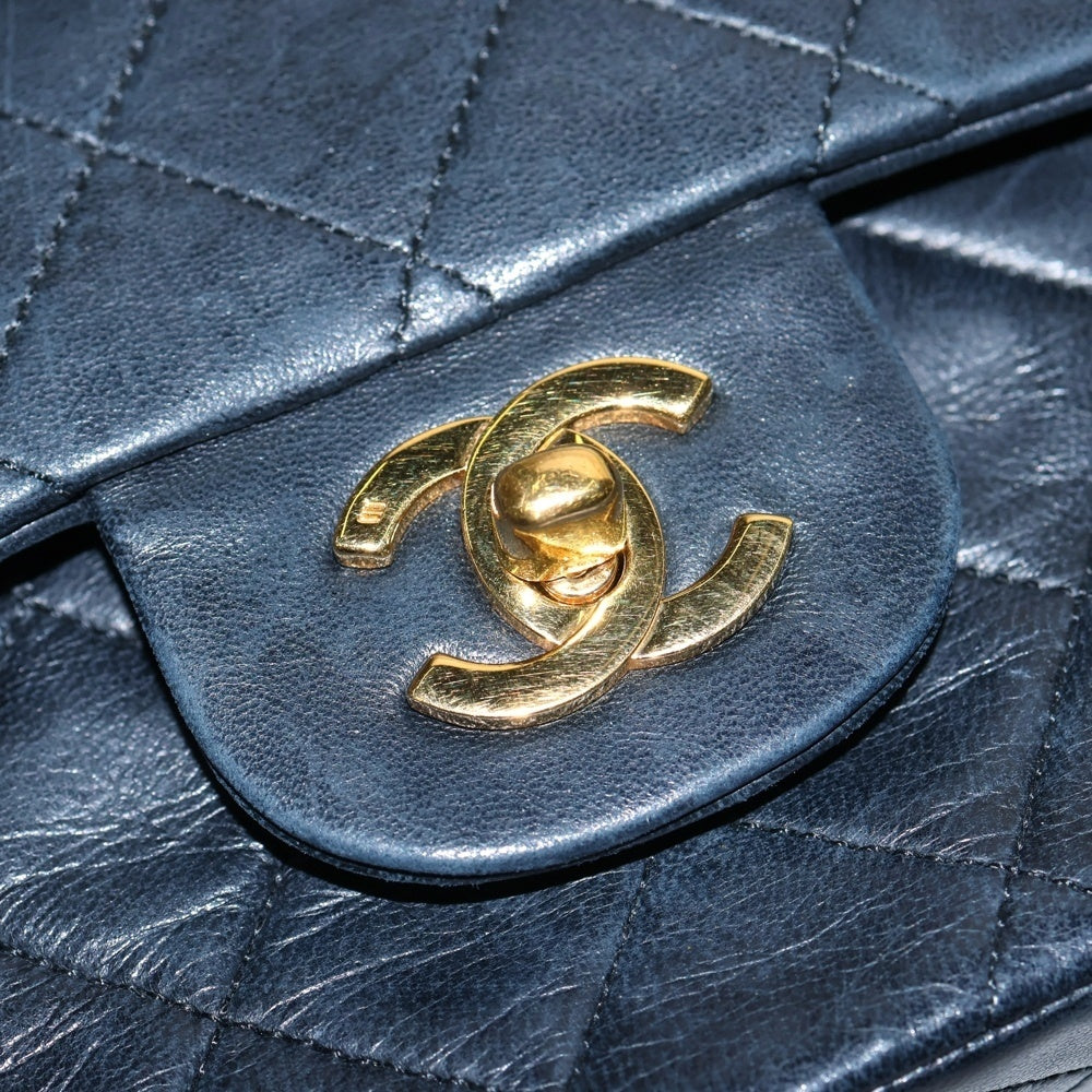 CHANEL(シャネル) マトラッセ25 ダブルフラップ ダブルチェーン ショルダーバッグ ラムスキン ブラック ゴールド金具