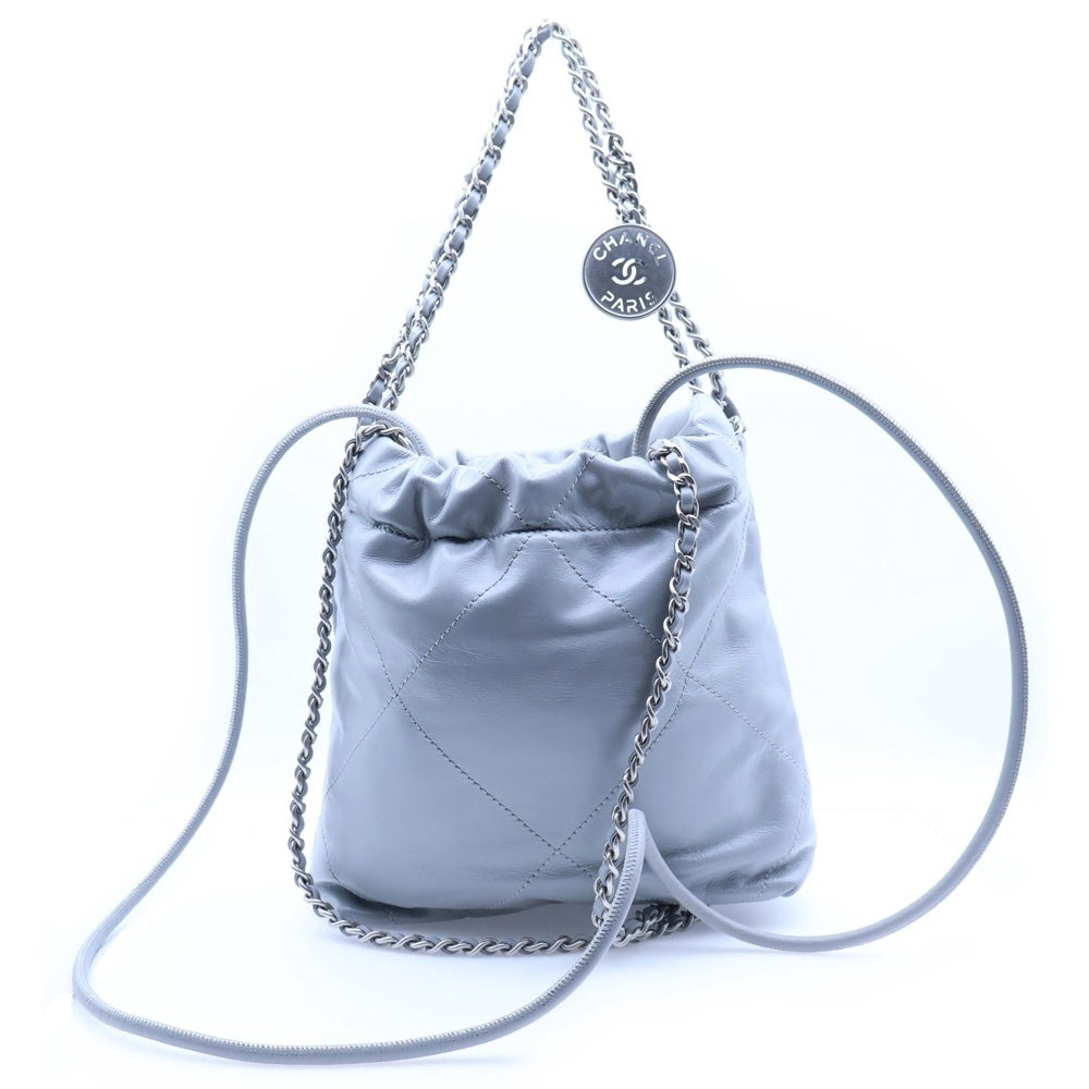 CHANEL(シャネル) シャネル22 ミニ マトラッセ ハンドバッグ チェーンバッグ ショルダーバッグ ミニバッグ ラムスキン ライトグレー シルバー金具 AS3980