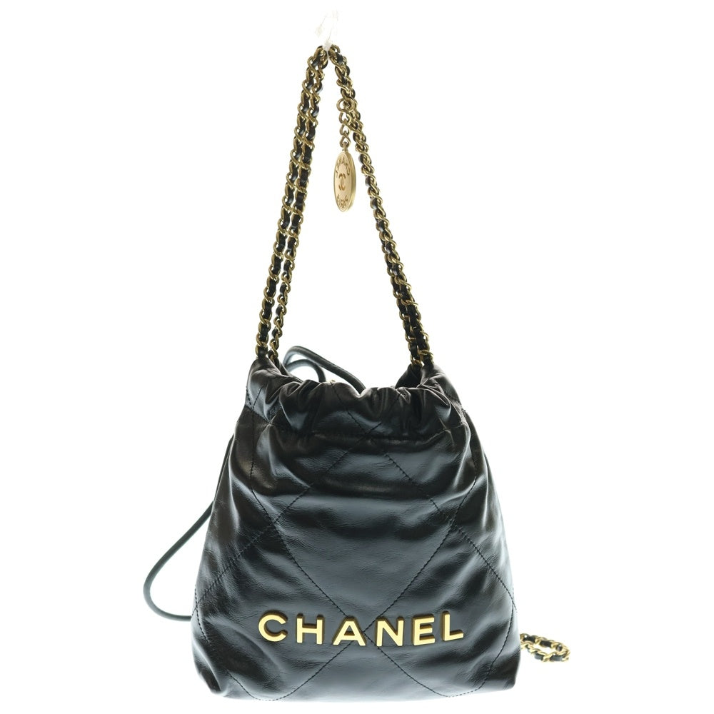 CHANEL(シャネル) シャネル22 ココマーク ラムスキン メダルチャーム付ミニチェーンショルダーバッグ ブラック レディース