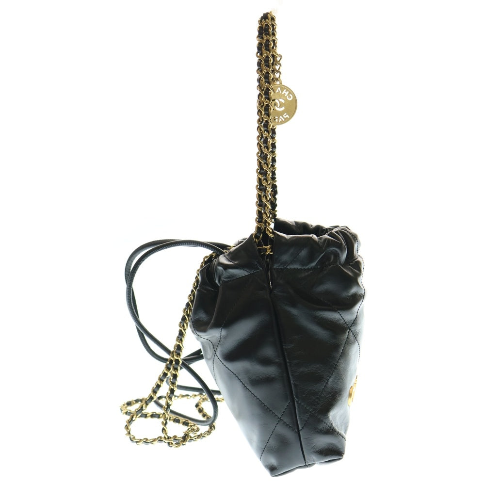 CHANEL(シャネル) シャネル22 ココマーク ラムスキン メダルチャーム付ミニチェーンショルダーバッグ ブラック レディース