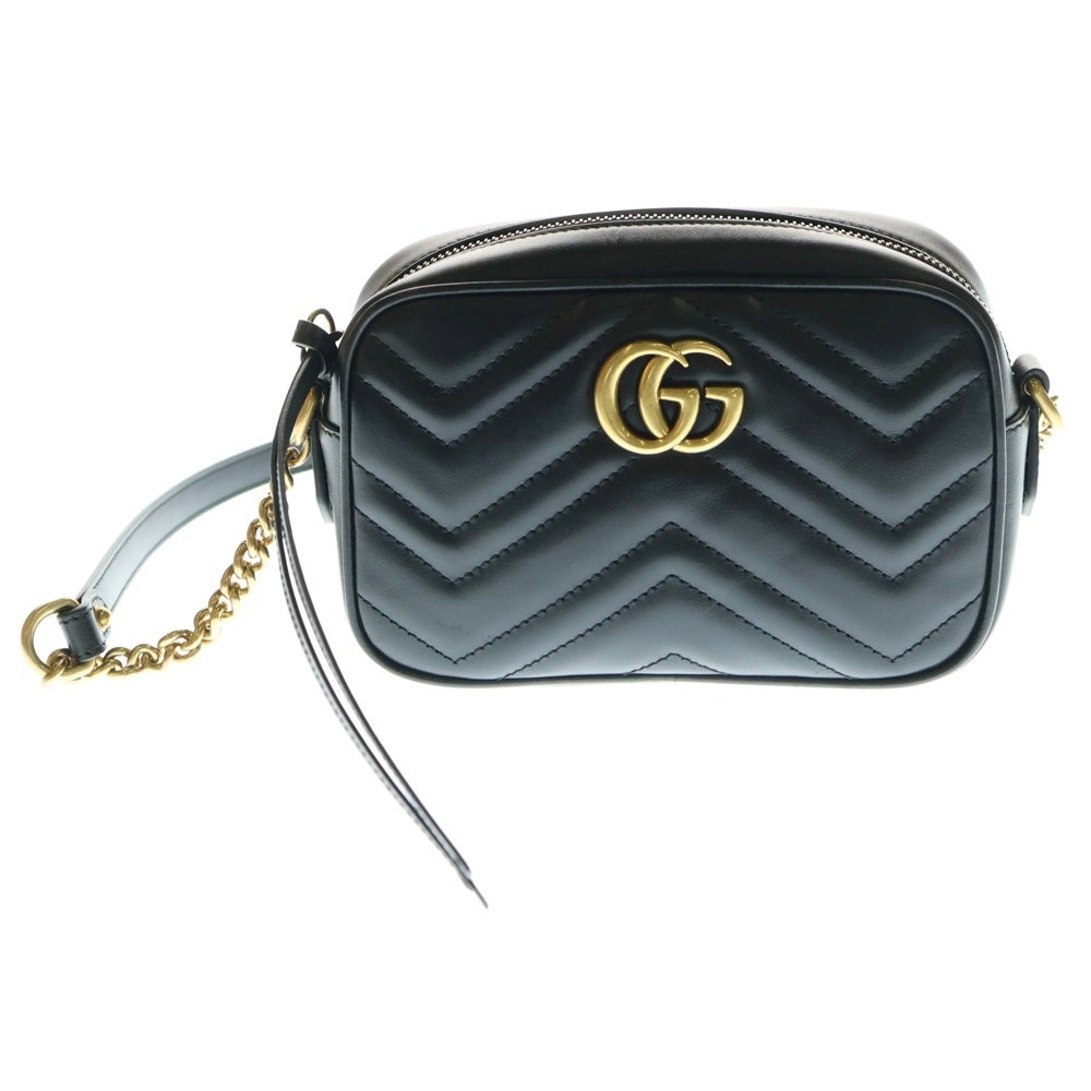 GUCCI(グッチ) GGマーモント キルティング レザー チェーンショルダー バッグ ゴールド金具 ブラック 448065