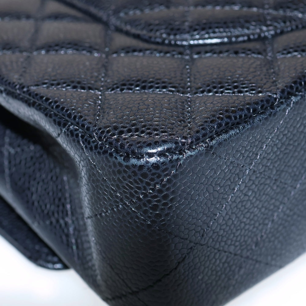 CHANEL(シャネル) マトラッセ25 ダブルフラップ ダブルチェーン ショルダーバッグ ブラック キャビアスキン シルバー金具