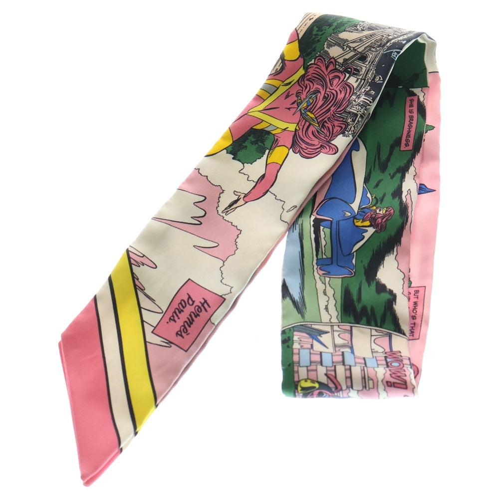 HERMES(エルメス) ツイリー アメコミ シルクスカーフ ピンク×マルチカラー