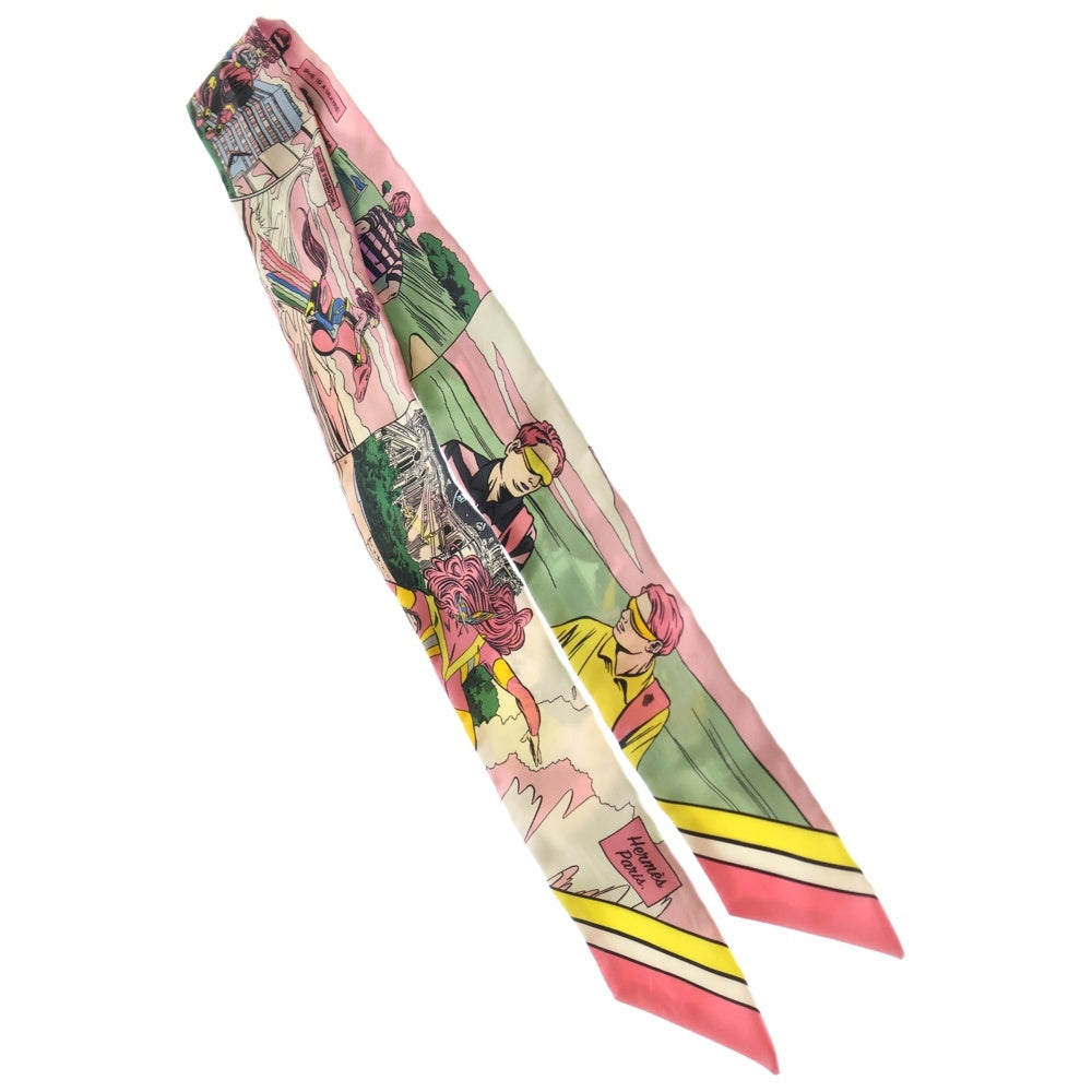 HERMES(エルメス) ツイリー アメコミ シルクスカーフ ピンク×マルチカラー