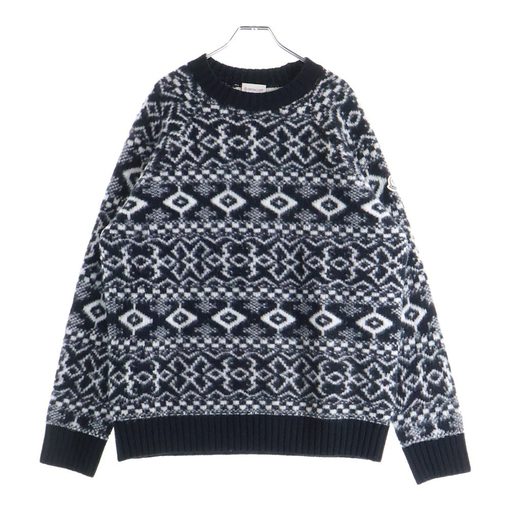 MONCLER(モンクレール) 22AW 総柄ジャガード ウール クルーネック プルオーバー 長袖ニット セーター ブラック H20919C00027 M2268