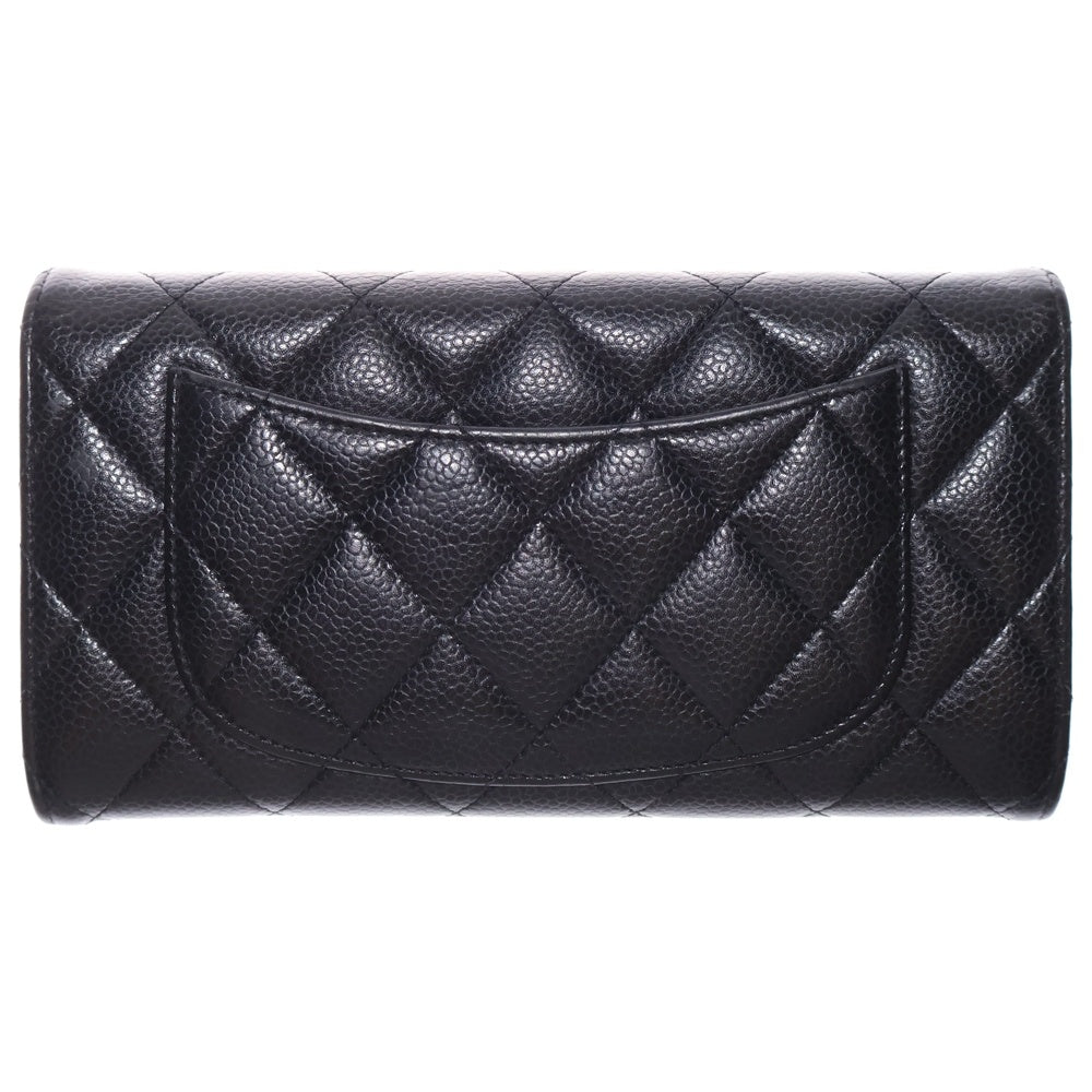 CHANEL(シャネル) ココマーク マトラッセ クラシック キャビアスキン レザー ロングウォレット 長財布 ゴールド金具 ブラック レディース
