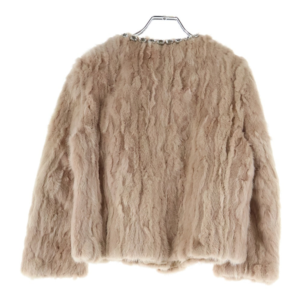 DOLCE & GABBANA(ドルチェアンドガッバーナ) ビジュー装飾 ミンクファー ノーカラー フロントフック ジャケット ピンク レディース F273DF