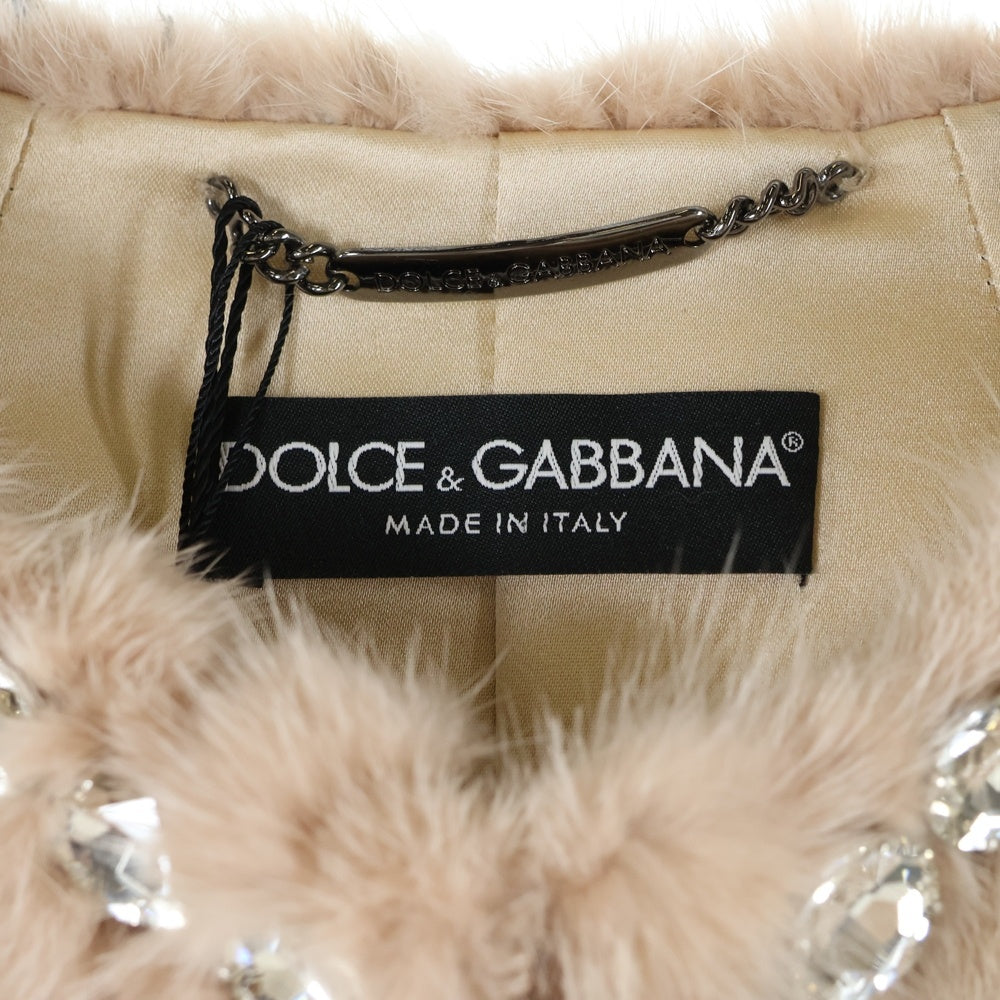 DOLCE & GABBANA(ドルチェアンドガッバーナ) ビジュー装飾 ミンクファー ノーカラー フロントフック ジャケット ピンク レディース F273DF