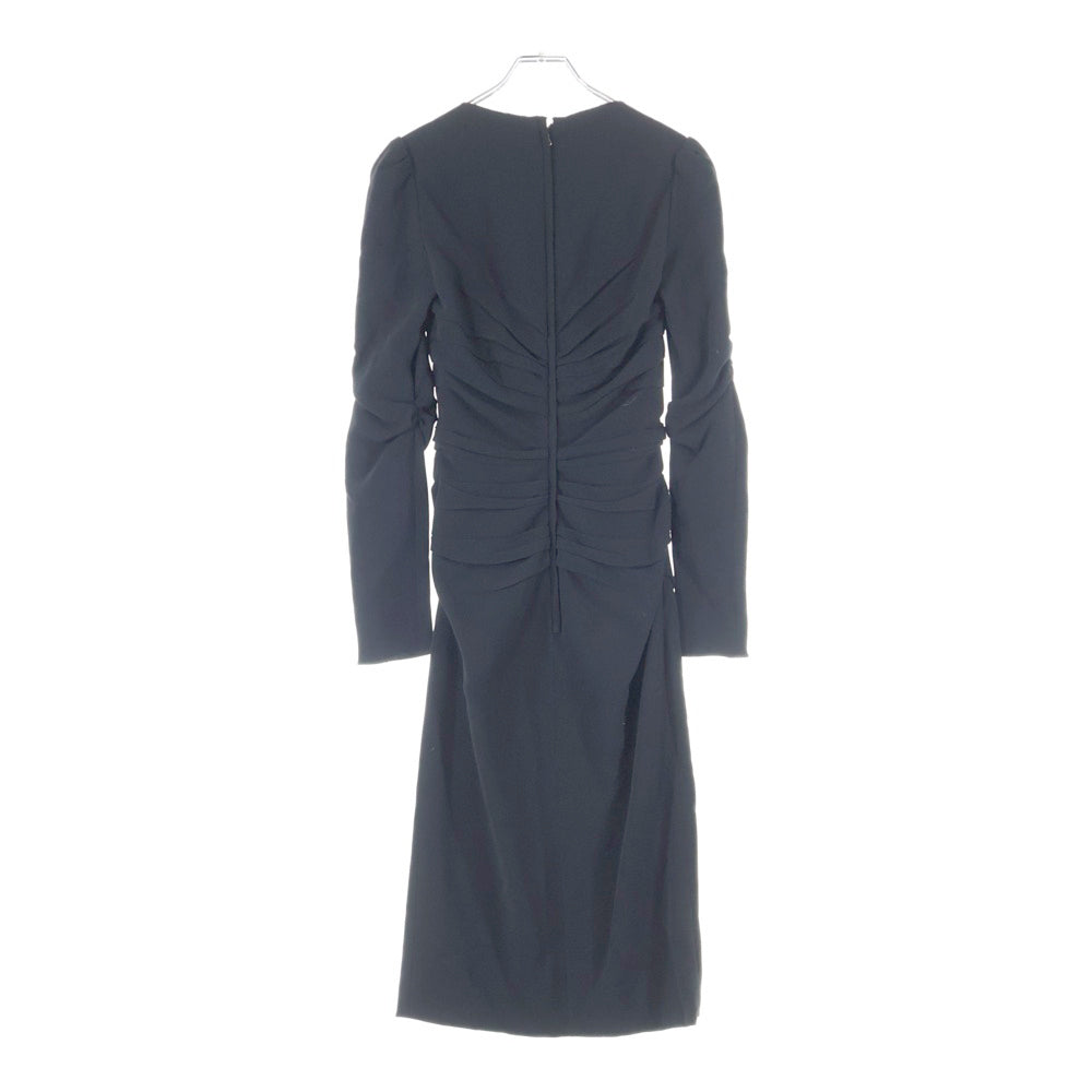 DOLCE & GABBANA(ドルチェアンドガッバーナ) ギャザーデザイン シルク混 レーヨン 長袖 タイト ロングワンピース ブラック レディース F6DB1T